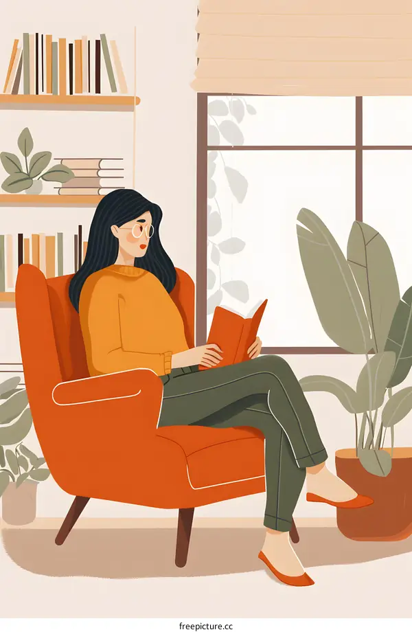 Woman Reading Book in Comfortable Chair by Window