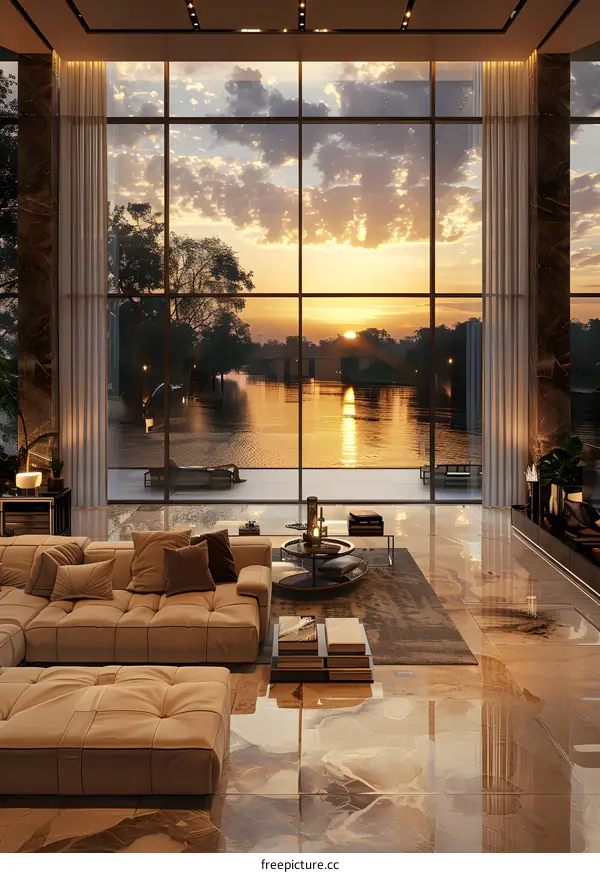 Luxurious Living Room with Sunset View