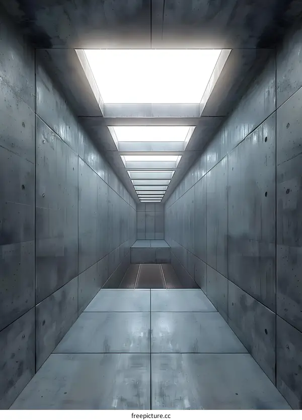 Abstract Modern Minimalist Concrete Corridor Design with Skylights