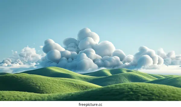 Whimsical Cloud Landscape Over Rolling Hills