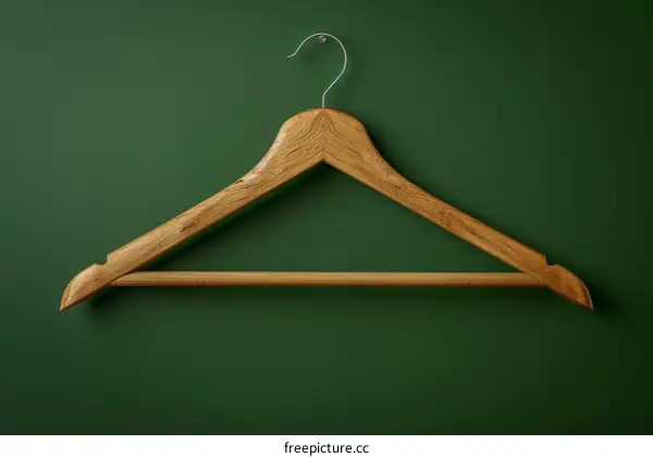 brown wooden clothes hanger on a green background