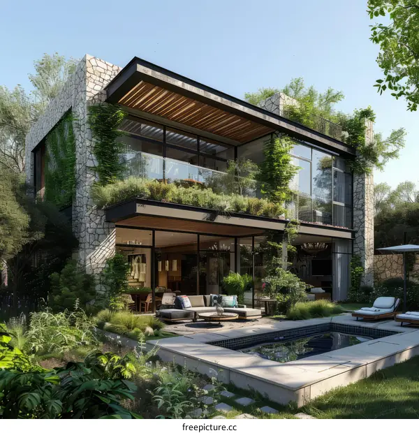Modern luxury house with pool and garden