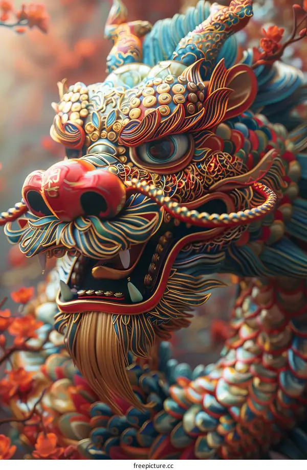 Mystical 3D Render of an Ornate Chinese Dragon Head
