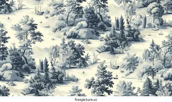 Vintage French Toile Wallpaper Blue White Chinoiserie Chinoise Chinoiserie