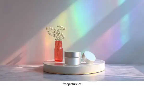 Cosmetic Product Display with Floral Accent