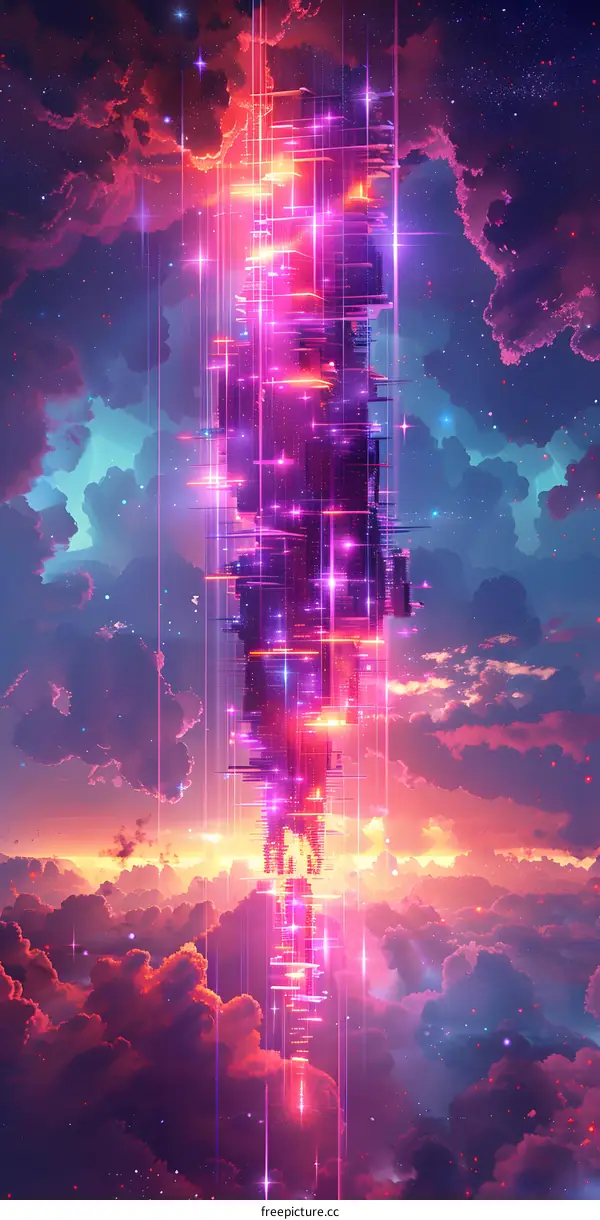 Neon Cityscape Above the Clouds