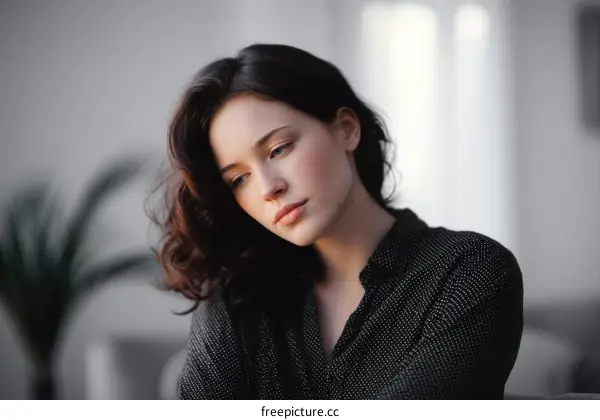 Close-up Portrait of a Thoughtful Woman