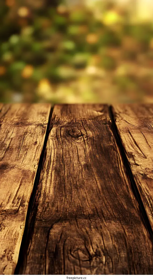 Wooden Texture Background with Blurred Green Background
