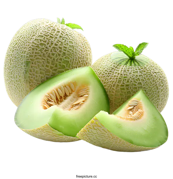 [Transparent Background PNG]Fresh Honeydew Melons on White Background