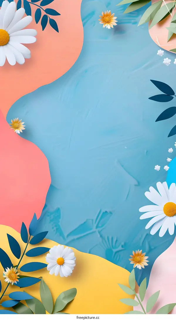 Paper Flowers on Blue Background