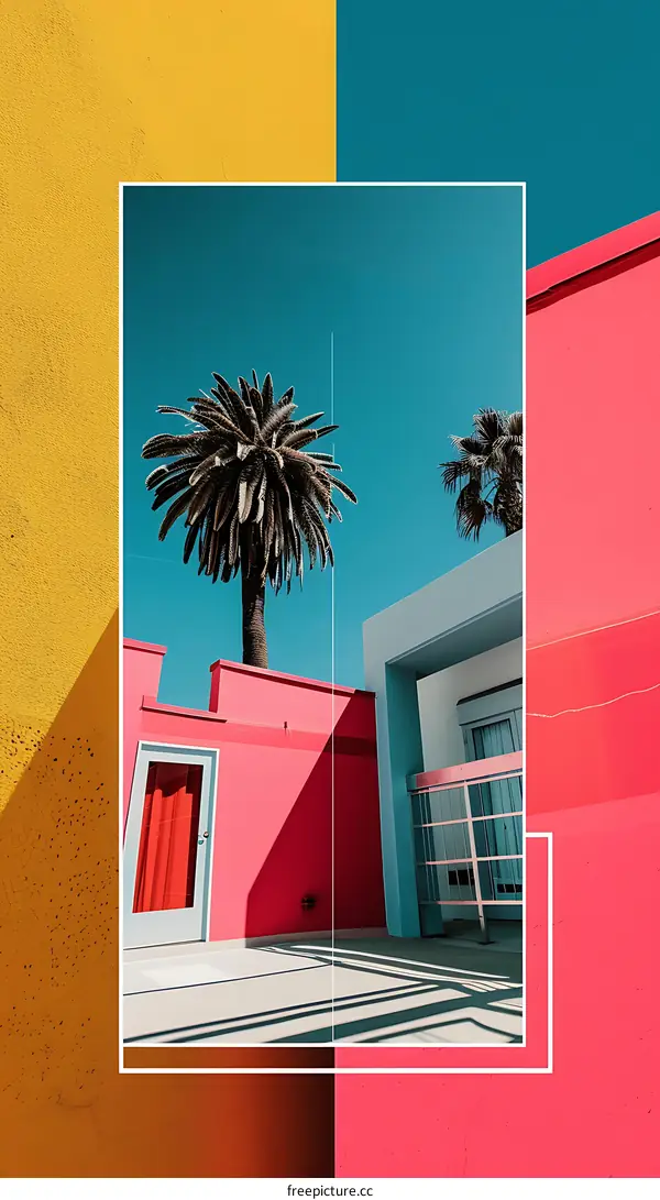 Palm Tree in Front of Colorful Building