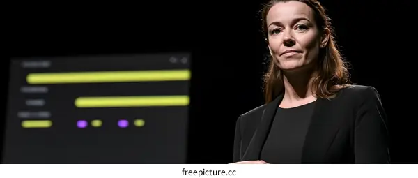 Businesswoman giving a presentation on a dark background