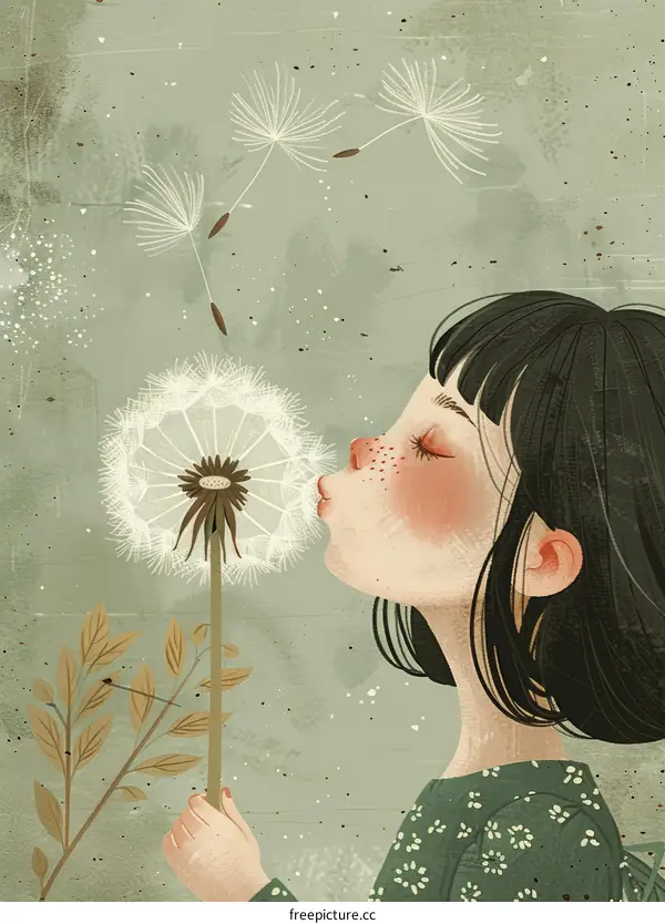Little Girl Blowing Dandelion Seeds