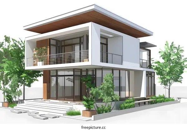 Modern House Architectural Design with Lush Greenery