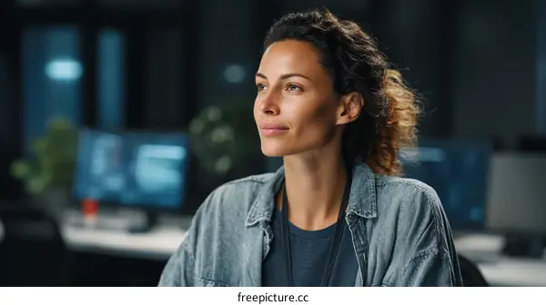 Thoughtful Woman in a Modern Office Setting