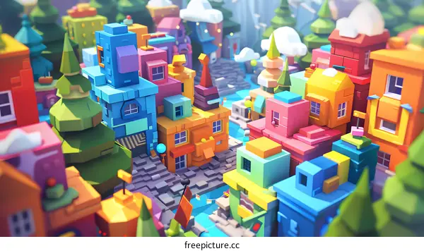 Colorful 3D Illustration of Cartoon Cityscape