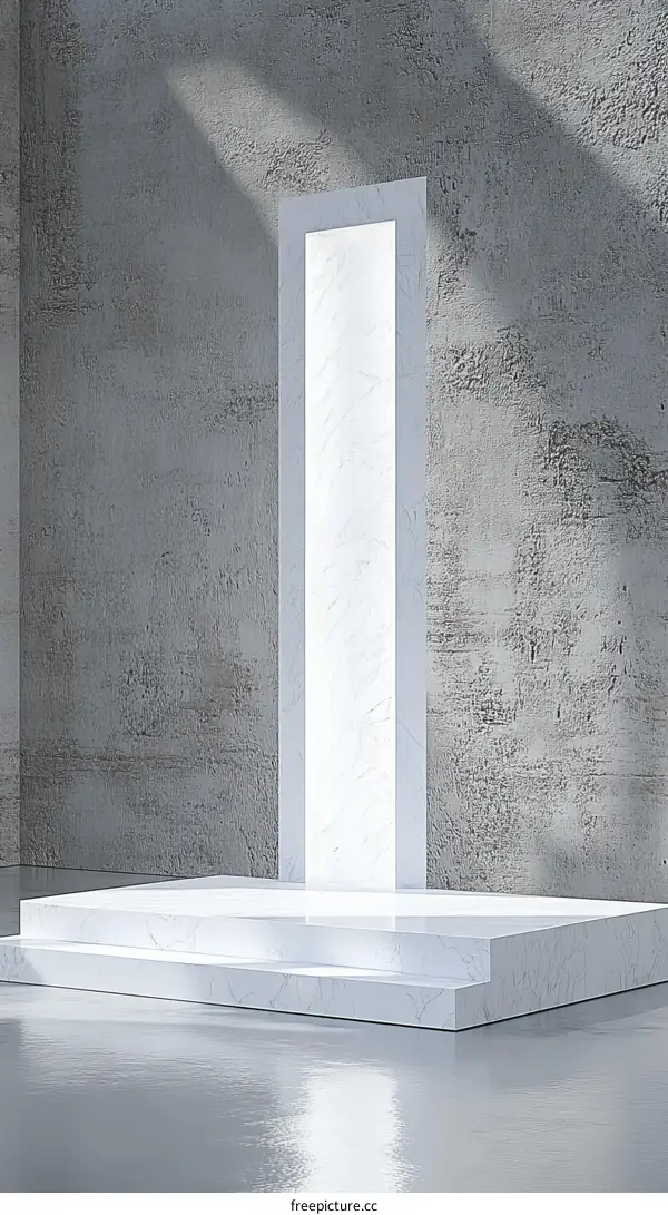 Minimalist Marble Podium Display in Concrete Interior
