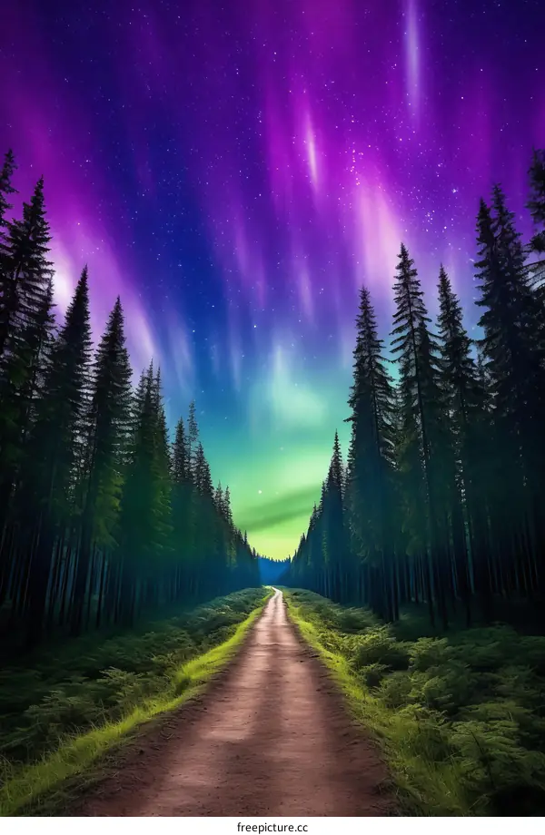 Northern Lights Forest Night Sky
