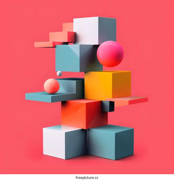 Abstract 3D Geometric Shapes Composition