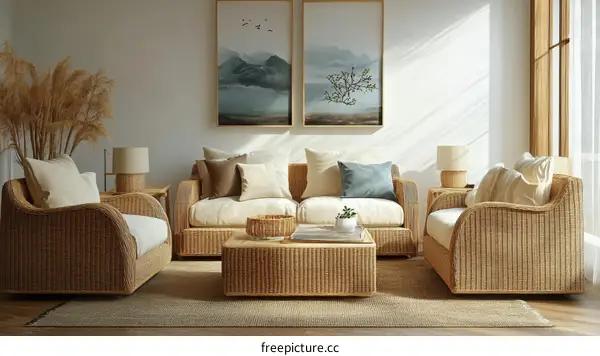 Modern Wicker Living Room Set Design