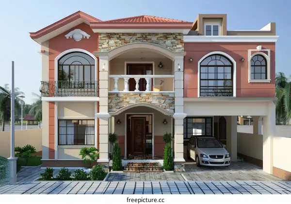 Exterior Design of a Two-Story House with a Carport