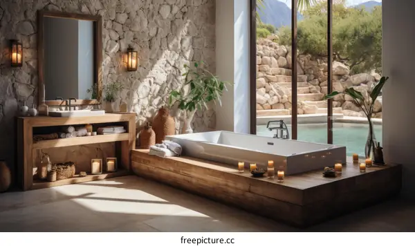 Bathroom with a view of the mountains