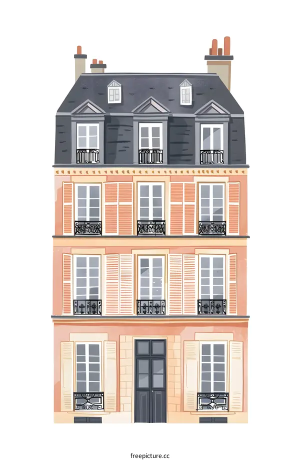 Illustration of a Pink Building with Shutters