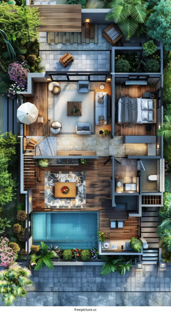Aerial View of Opulent Tropical Villa with Private Pool