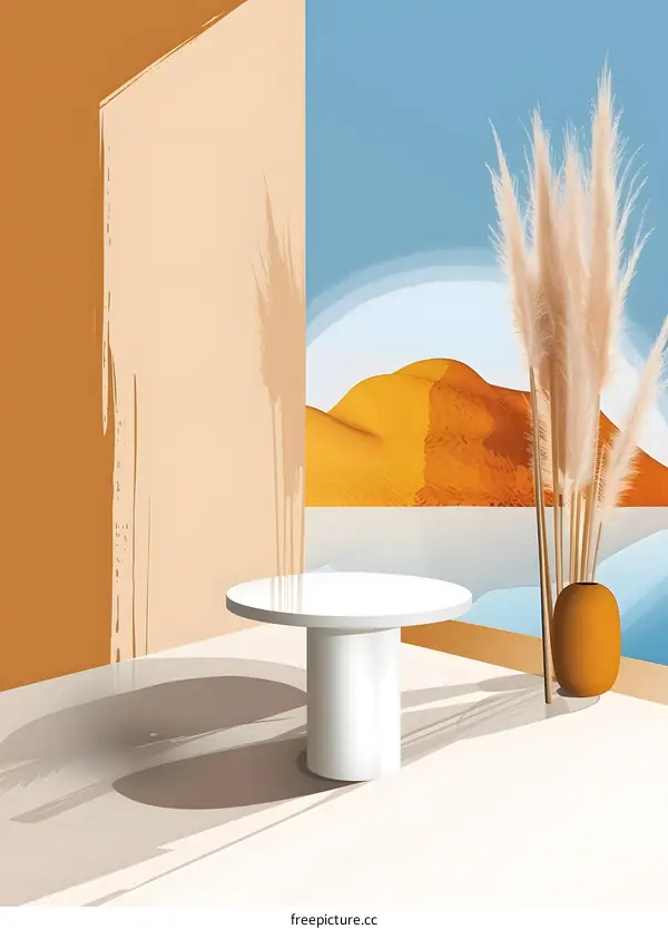 Minimalist Desert Scene with White Table