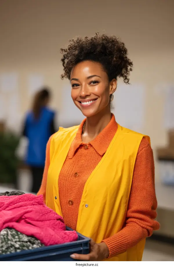 Black Woman Volunteering at a Clothing Donation Drive