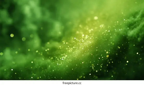 Abstract Green Background with Golden Particles