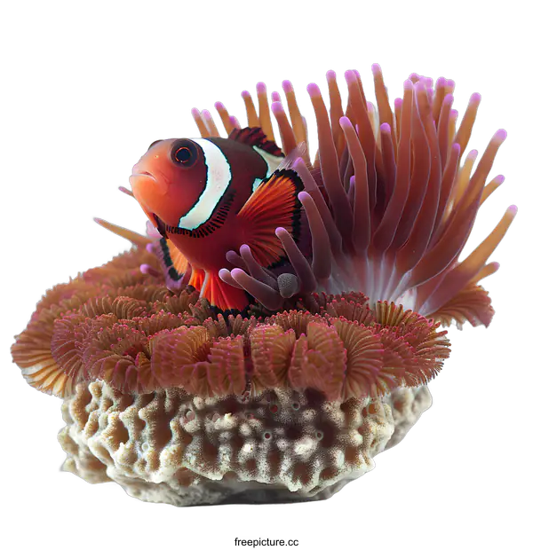 [Transparent Background PNG]Clownfish in Anemone on Coral