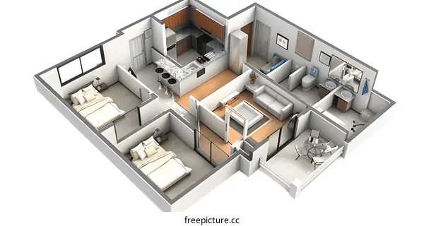 Modern Two-Bedroom Apartment Floor Plan