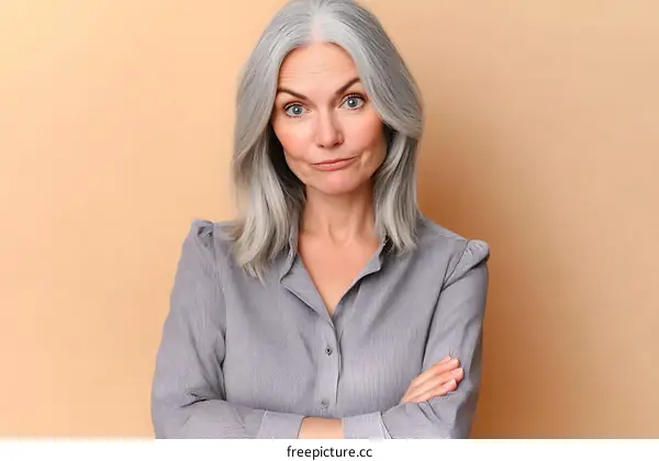 Mature Woman Studio Portrait with Arms Crossed