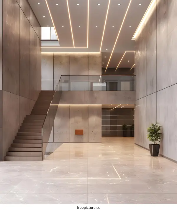 Modern Concrete Office Building Interior Design With Staircase