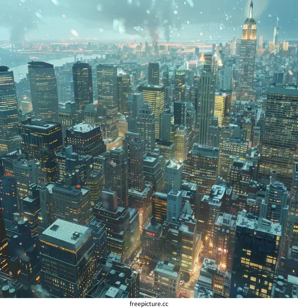 Winter Night Snowy City Skyline