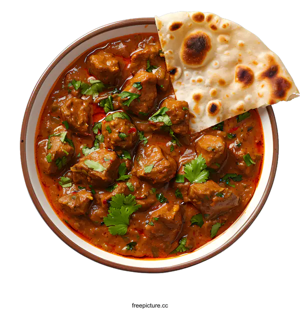 [Transparent Background PNG]A bowl of beef curry with naan bread