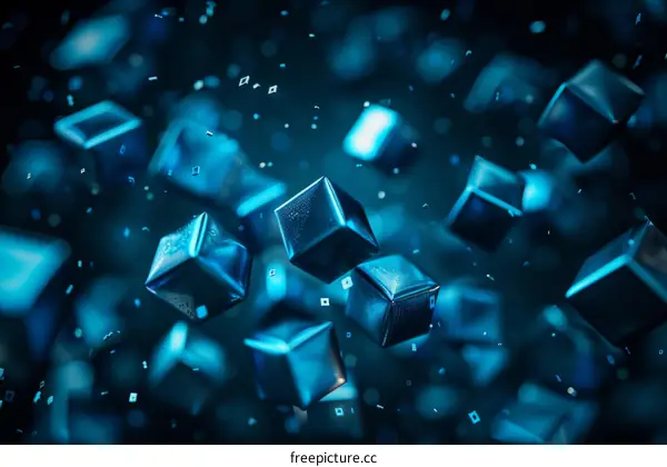 Blue abstract background with floating cubes