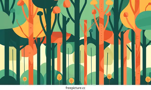 Abstract Forest Illustration With Tall Trees And Lush Greenery