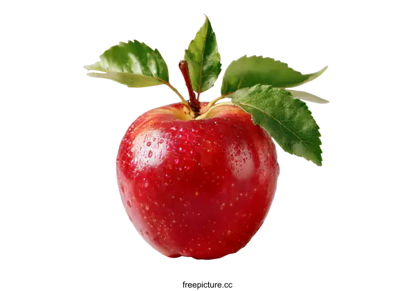 [Transparent Background PNG]Close up of a Red Apple with Green Leaves