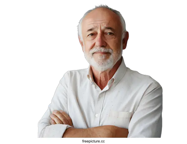 [Transparent Background PNG]Portrait of a Senior Man with White Hair and a White Shirt