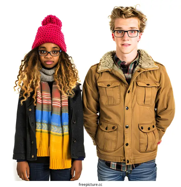 Young Couple Posing In Winter Outfits