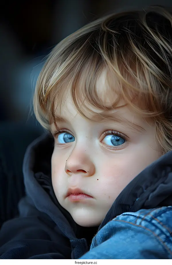 Portrait of a young boy with blond hair and blue eyes