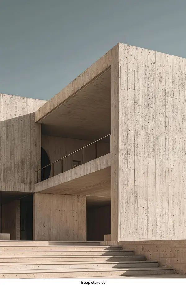 Modern Building Entrance with Balcony and Stairs