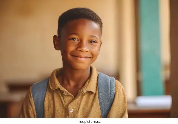Smiling African American Boy in School Uniform