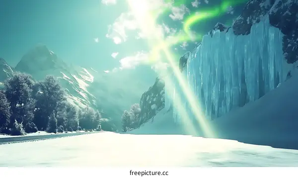 Winter Landscape With Mountain and Icicles