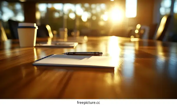 Meeting Table with Documents and Coffee Cup