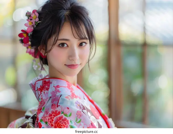 A beautiful Japanese woman wearing a kimono
