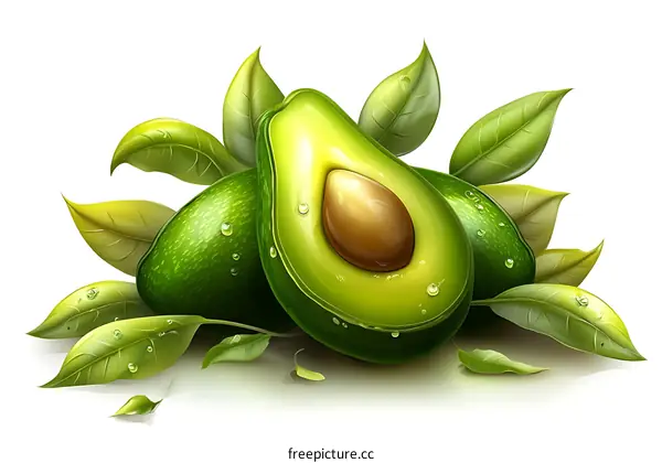 Fresh Avocados with Leaves Illustration