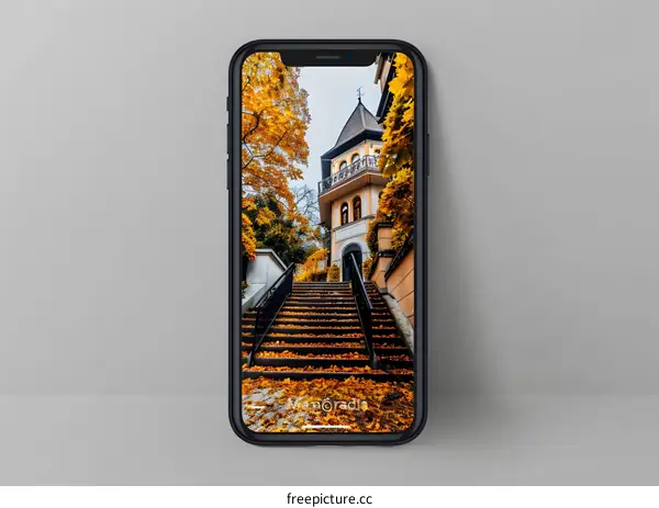 Autumn Leaves on Steps in Front of a Building